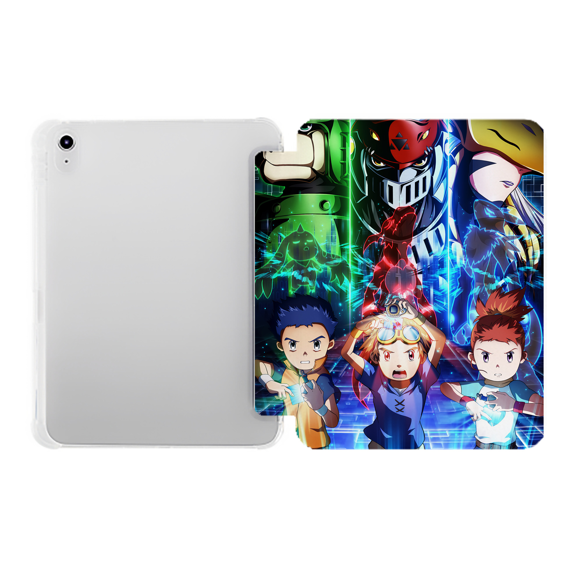（画像用） Digimon デジタルモンスター/デジモン IPad ケース ペン収納付き 三つ折りスタンド PUレザー×シリコン 対応機種9.5/10.5/10.9インチ